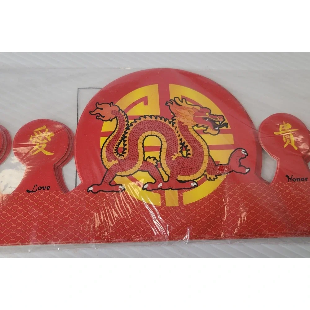 Lot of Chinese Theme Party New Year Decor Cut Outs w/ Crowns RARE Vintage Dragon